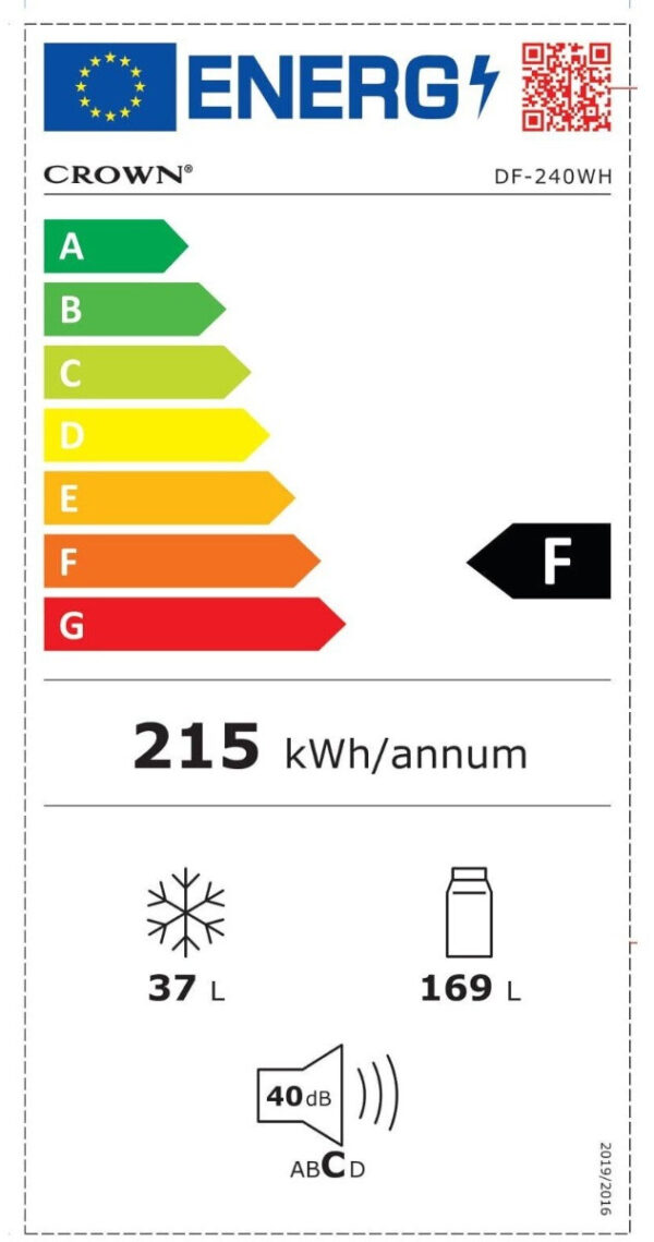 Crown DF-240WH Δίπορτο Ψυγείο 205lt Υ143xΠ55xΒ55.5cm Λευκό