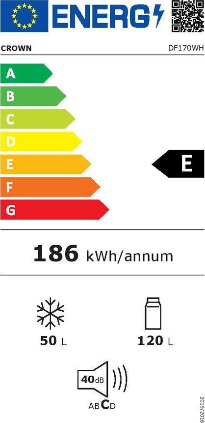 Crown DF170WH Δίπορτο Ψυγείο 170lt Λευκό