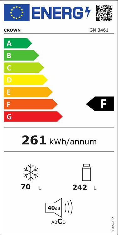 Crown GN 3461 Δίπορτο Ψυγείο 312lt Υ171xΠ60xΒ60cm Λευκό