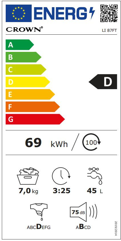 Crown LI 87FT Πλυντήριο Ρούχων 7kg 800 Στροφών