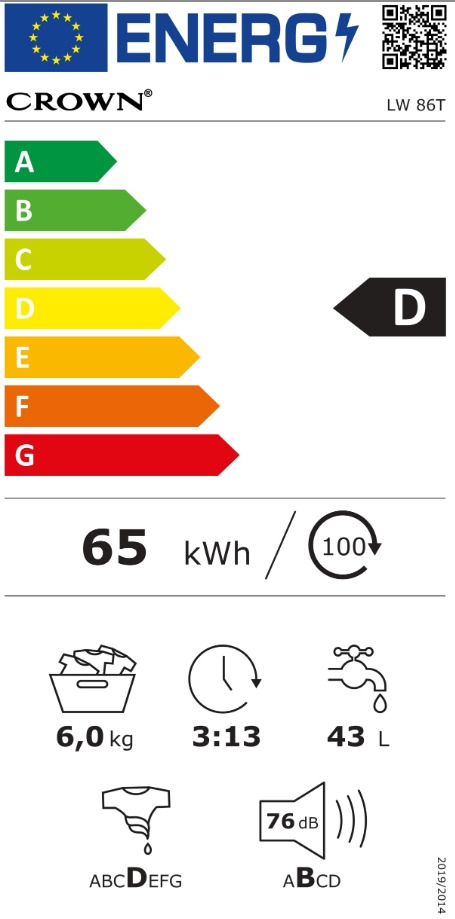 Crown LW 86T Πλυντήριο Ρούχων 6kg 800 Στροφών