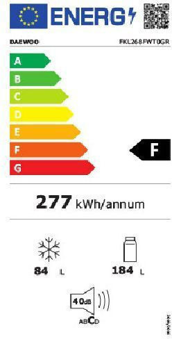 Daewoo FKL268FWT0GR Δίπορτο Ψυγείο 268lt Υ170xΠ54xΒ59.5cm Λευκό