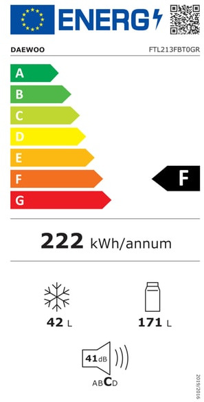 Daewoo FTL213FBT0GR Δίπορτο Ψυγείο 213lt Υ145xΠ54xΒ57cm Μαύρο