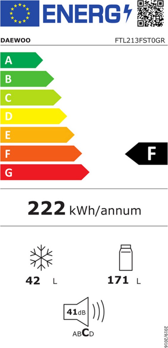 Daewoo FTL213FST0GR Δίπορτο Ψυγείο 213lt Υ145xΠ54xΒ57cm Λευκό