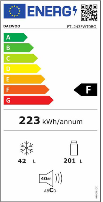 Daewoo FTL243FWT0BG Δίπορτο Ψυγείο 243lt Υ160xΠ54xΒ56cm Λευκό