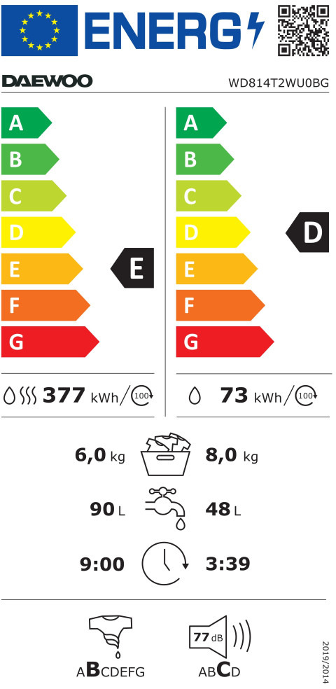 Daewoo WD814T2WU0BG Πλυντήριο Στεγνωτήριο Ρούχων 8kg / 6kg 1400 Στροφές