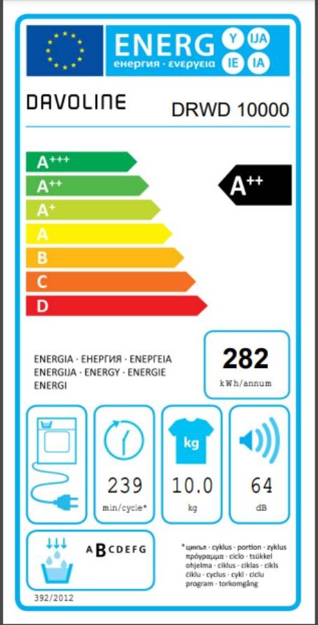 Davoline DRWD 10000 Στεγνωτήριο Ρούχων 10kg A++ με Αντλία Θερμότητας