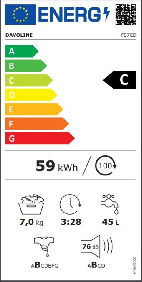 Davoline F07CD Πλυντήριο Ρούχων 7kg 1200 Στροφών