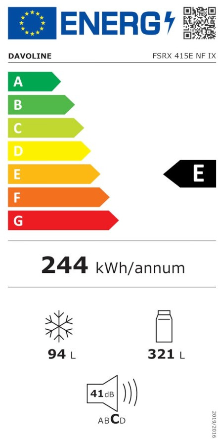 Davoline FSRX 415E NF IX Δίπορτο Ψυγείο 415lt Full No Frost Υ178xΠ70xΒ59.8cm Inox