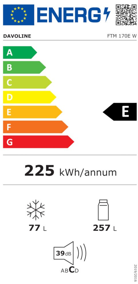 Davoline FTM 170 E W Δίπορτο Ψυγείο 334lt No Frost Υ179xΠ60xΒ67cm Λευκό