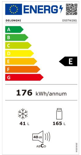 Delonghi D55TW20G Δίπορτο Ψυγείο 206lt Υ143.6xΠ55.1xΒ54.2cm Λευκό