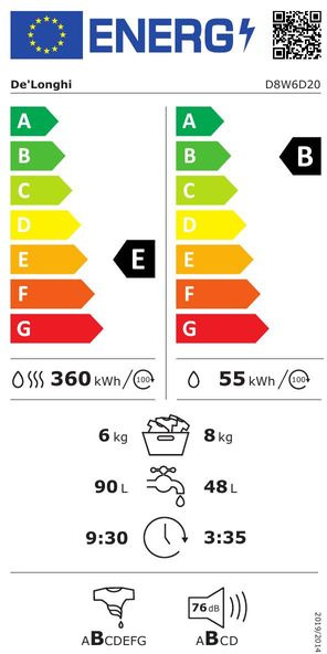 Delonghi D8W6D20 Πλυντήριο Στεγνωτήριο Ρούχων 8kg / 6kg 1400 Στροφές