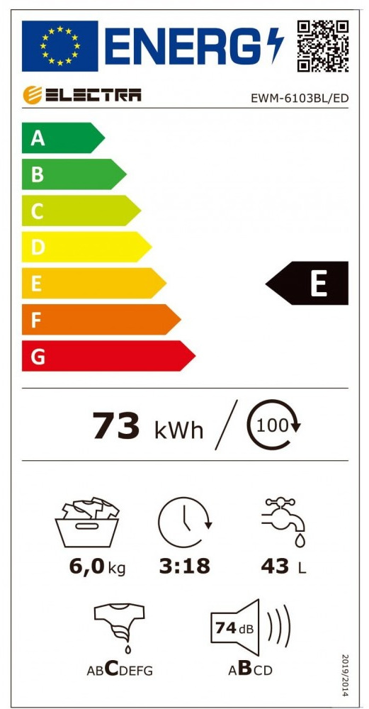 Electra EWM-6103BL/ED Πλυντήριο Ρούχων 6kg 1000 Στροφών