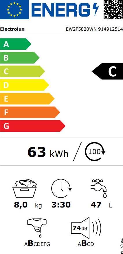 Electrolux EW2F5820WN Πλυντήριο Ρούχων 8kg 1200 Στροφών