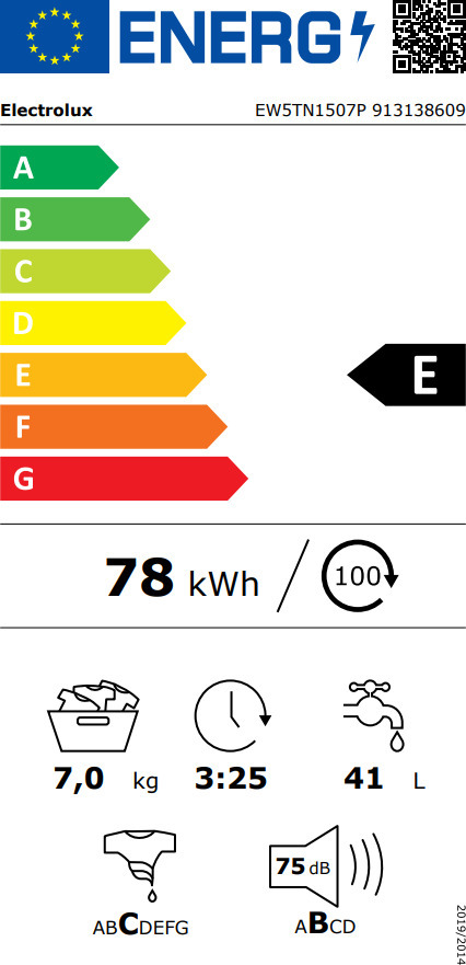 Electrolux EW5TN1507P Πλυντήριο Ρούχων 7kg 1000 Στροφών