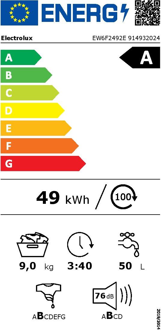 Electrolux EW6F2492E Πλυντήριο Ρούχων 9kg 1400 Στροφών