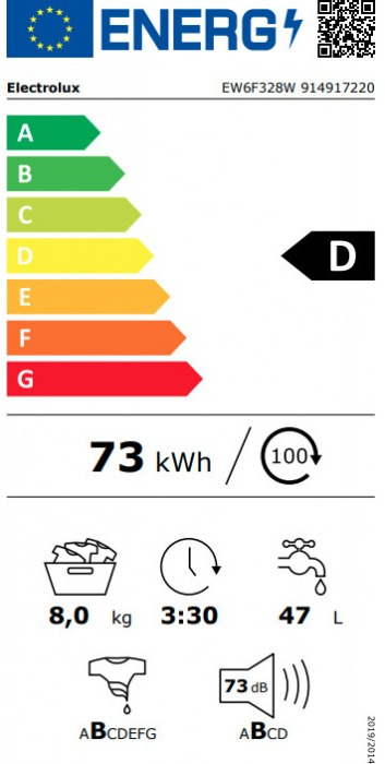 Electrolux EW6F328W Πλυντήριο Ρούχων 8kg 1200 Στροφών