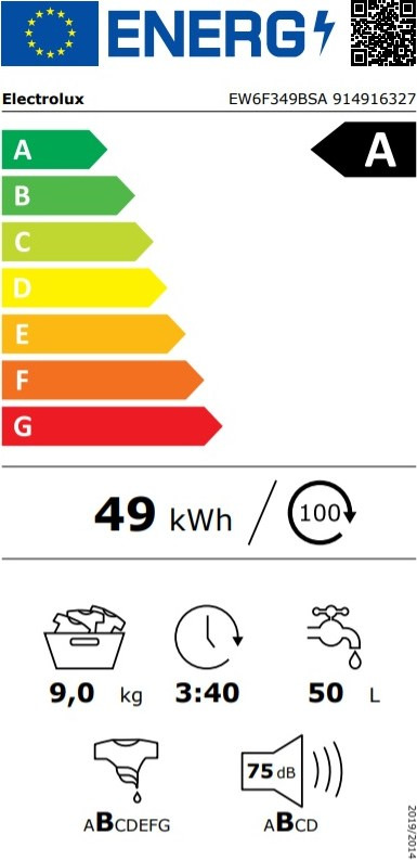 Electrolux EW6F349BSA Πλυντήριο Ρούχων 9kg 1400 Στροφών