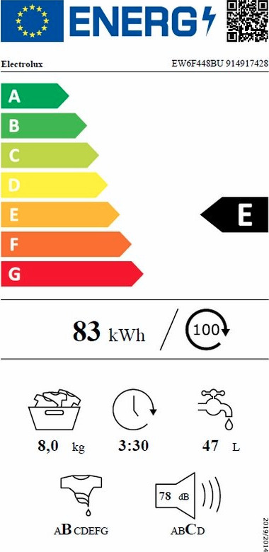 Electrolux EW6F448BU Πλυντήριο Ρούχων 8kg 1400 Στροφών