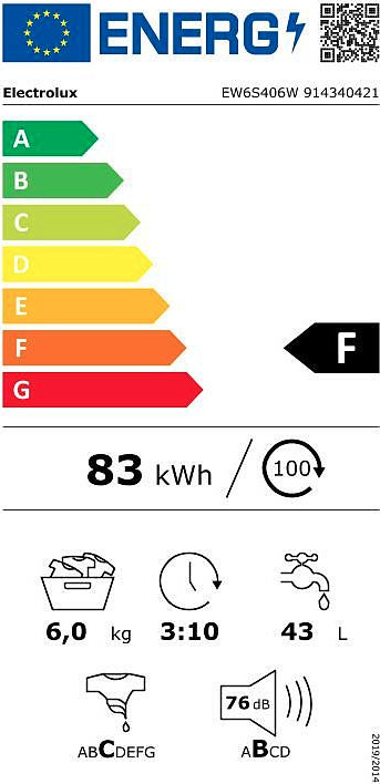 Electrolux EW6S406W Πλυντήριο Ρούχων 6kg 1000 Στροφών