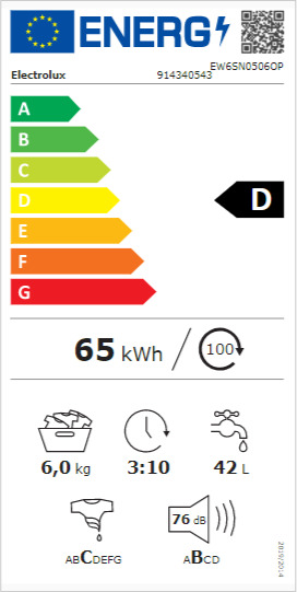 Electrolux EW6SN0506OP Πλυντήριο Ρούχων 6kg 1000 Στροφών