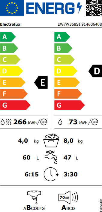 Electrolux EW7W368SI Πλυντήριο Στεγνωτήριο Ρούχων 8kg / 4kg Ατμού 1600 Στροφές