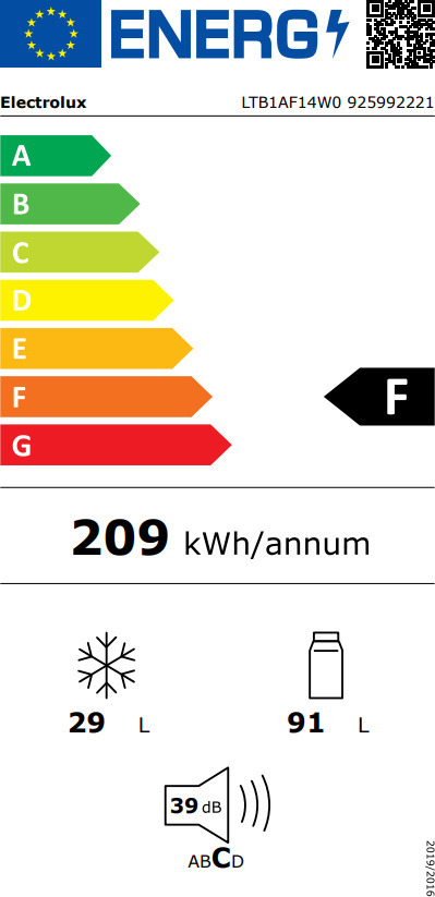 Electrolux LTB1AF14W0 Δίπορτο Ψυγείο 120lt Υ118xΠ48.1xΒ51cm Λευκό