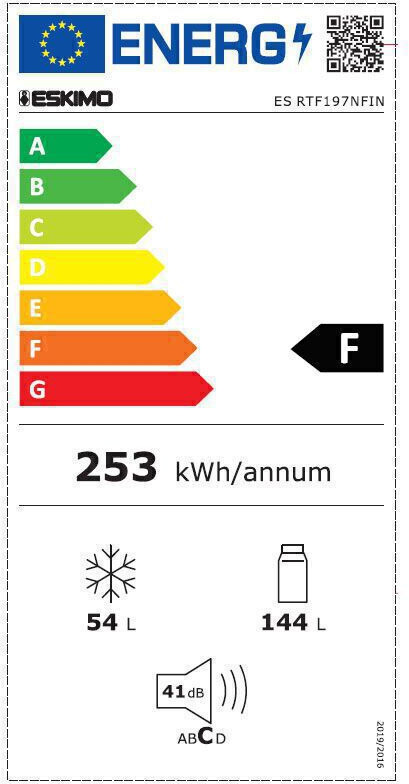 Eskimo ES RTF197NFIN Δίπορτο Ψυγείο 198lt No Frost Υ143xΠ55xΒ60cm Inox