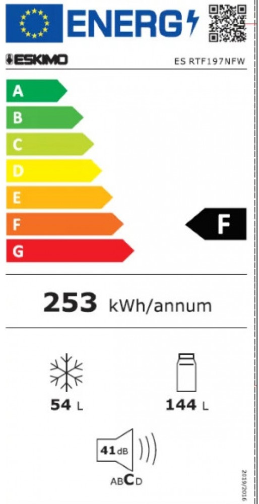 Eskimo ES RTF197NFW Δίπορτο Ψυγείο 198lt No Frost Υ143xΠ55xΒ60cm Λευκό