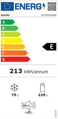 Eskimo ES RTF304SEW Δίπορτο Ψυγείο 304lt Υ172xΠ60xΒ60cm Λευκό