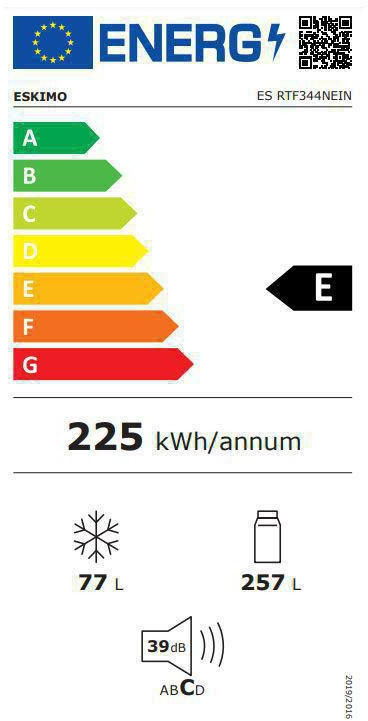 Eskimo ES RTF344NEIN Δίπορτο Ψυγείο 334lt No Frost Υ178xΠ70xΒ68cm Inox