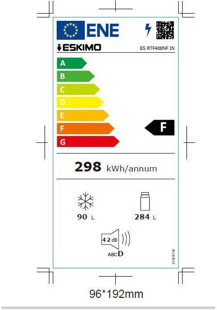 Eskimo ES RTF400NFIN Δίπορτο Ψυγείο 374lt Υ171.2xΠ69.6xΒ68.5cm Inox