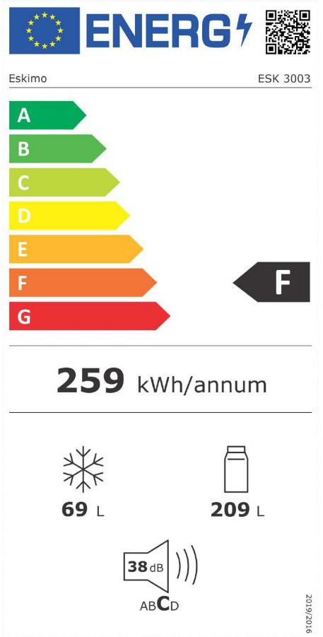 Eskimo ESK 3003 Δίπορτο Ψυγείο 321lt Υ162xΠ60xΒ60cm Λευκό