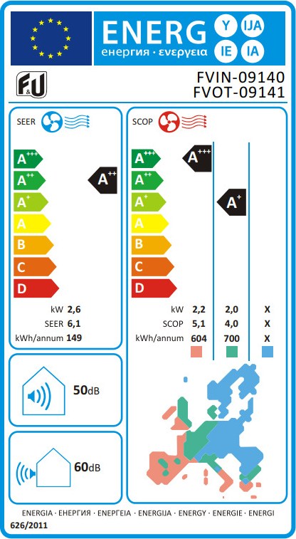 F&U FVIN-09140 Κλιματιστικό Inverter 9000 BTU A++/A+++ με Wi-Fi