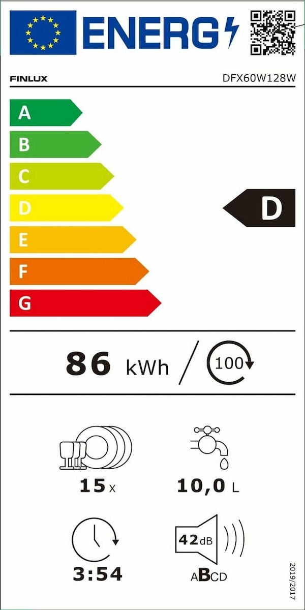 Finlux DFX60W128W Ελεύθερο Πλυντήριο Πιάτων 60cm για 15 Σερβίτσια Λευκό