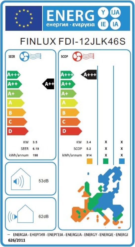 Finlux FDI-12JLK46S Κλιματιστικό Inverter 12000 BTU A++/A+++