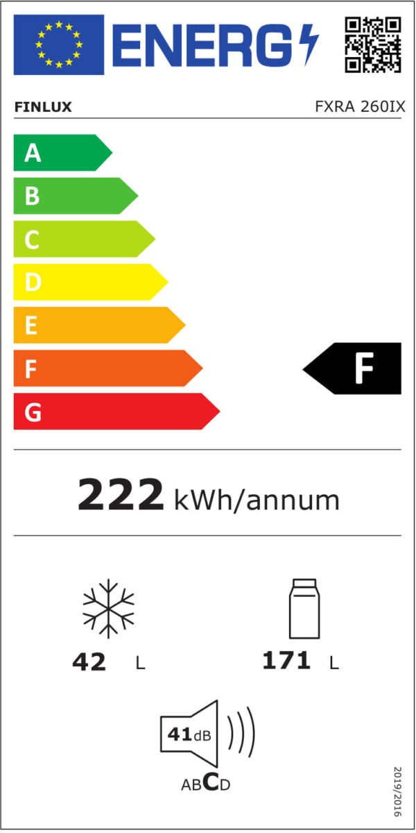 Finlux FXRA 260 IX Δίπορτο Ψυγείο 213lt Υ144xΠ54xΒ57cm Inox