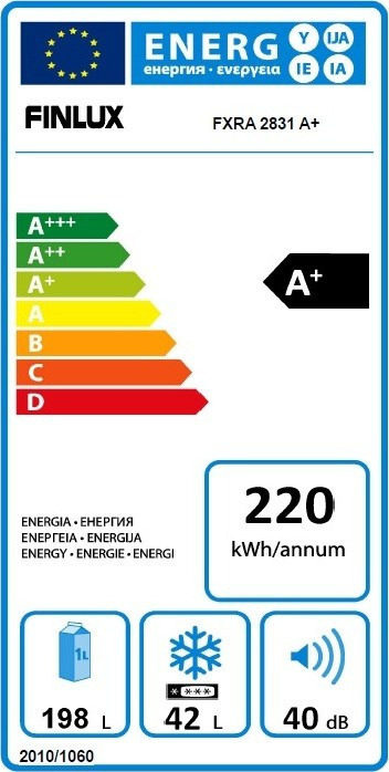 Finlux FXRA 2831 Δίπορτο Ψυγείο 243lt Υ160xΠ54xΒ56cm Λευκό