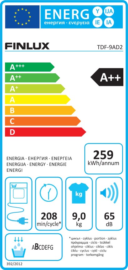 Finlux TDF-9AD2 Στεγνωτήριο Ρούχων 9kg A++ με Αντλία Θερμότητας