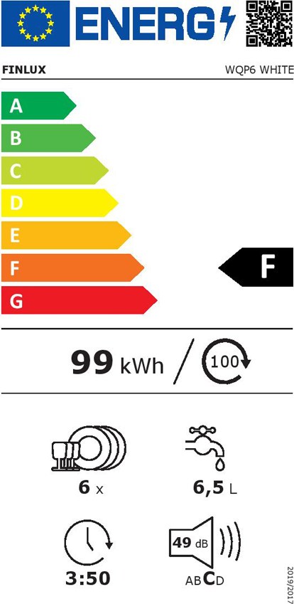 Finlux WQP6 Πλυντήριο Πιάτων Πάγκου 55cm για 6 Σερβίτσια Λευκό