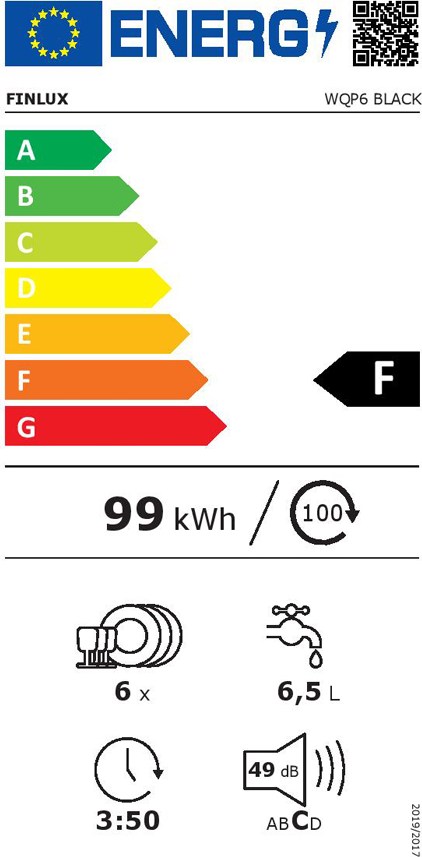 Finlux WQP6 Πλυντήριο Πιάτων Πάγκου 55cm για 6 Σερβίτσια Μαύρο