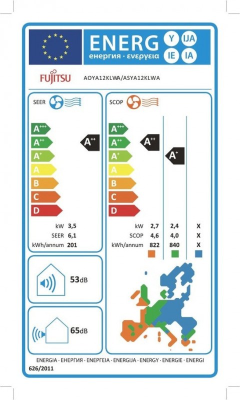 Fujitsu ASYA12KLWA/AOYA12KLWA Κλιματιστικό Inverter 12000 BTU A++/A++