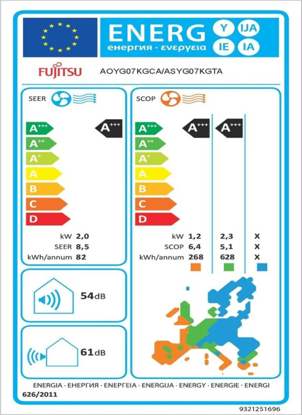 Fujitsu ASYG07KMTA/AOYG07KMTA Κλιματιστικό Inverter 7000 BTU A++/A+++ με WiFi