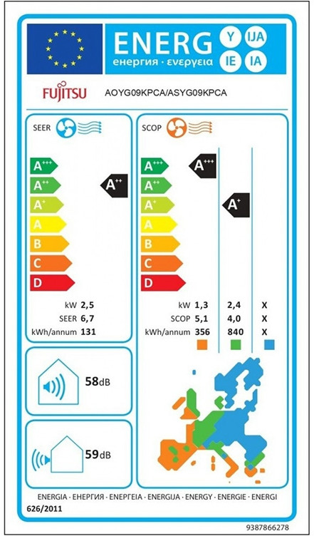 Fujitsu ASYG09KPCA/AOYG09KPCA Κλιματιστικό Inverter 9000 BTU A++/A++