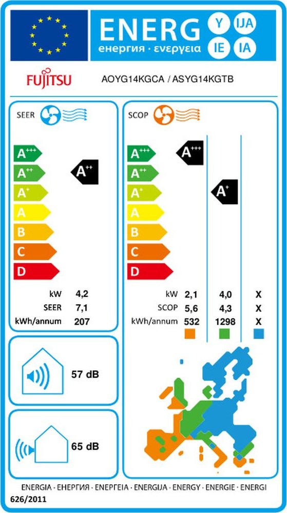 Fujitsu ASYG14KGTB/AOYG14KGCA Κλιματιστικό Inverter 14000 BTU A+++/A+++ με Wi-Fi