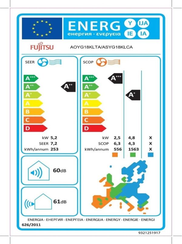 Fujitsu ASYG18KLCA/AOYG18KLTA Κλιματιστικό Inverter 18000 BTU A++/A+++