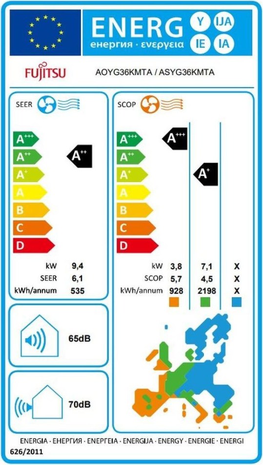 Fujitsu ASYG36KMTA/AOYG36KMTA Κλιματιστικό Inverter 36000 BTU A+/A+