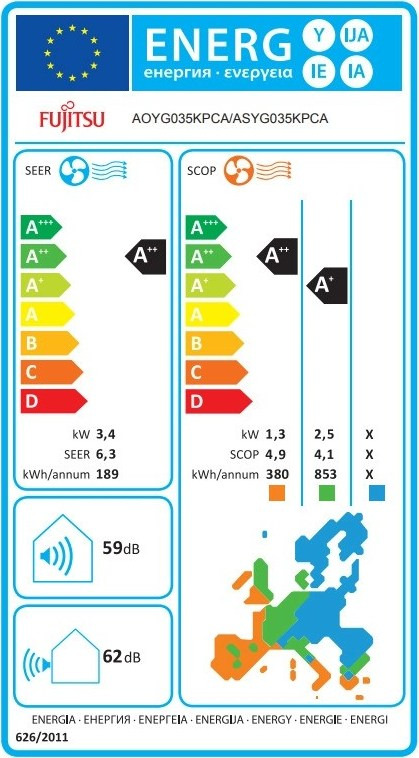 Fujitsu Ecolandia ASYG035KPCA/AOYG035KPCA Κλιματιστικό Inverter 12000 BTU A++/A+++ με Wi-Fi