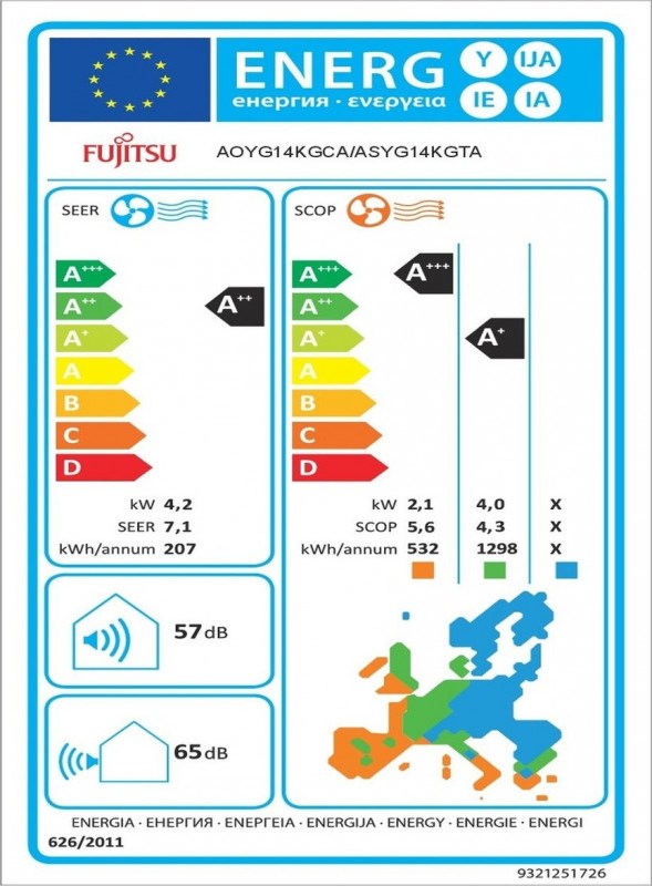 Fujitsu KG ASYG14KGTA/AOYG14KGCA Κλιματιστικό Inverter 14000 BTU A++/A+++ με Wi-Fi