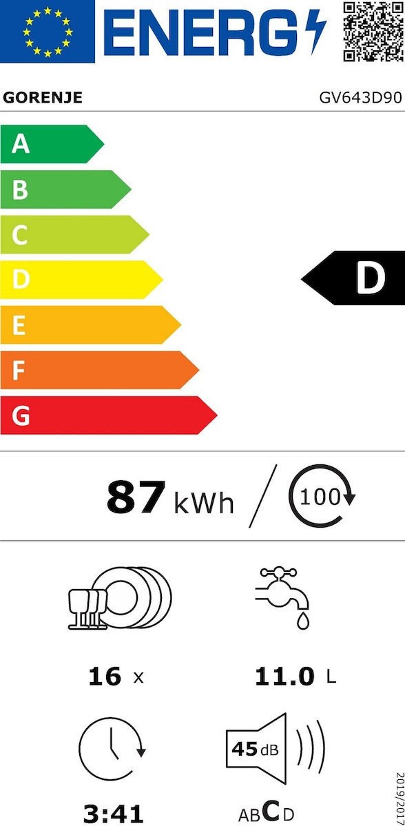 Gorenje GV643D90 Εντοιχιζόμενο Πλυντήριο Πιάτων 59.8cm για 16 Σερβίτσια Λευκό